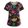 Women's Cute Printed Work Clothes V-neck Double Layer Pockets Basic Short Sleeve Top Pullover Valentines