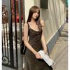 2026 Spring/Summer V-Neck Leopard Print Off-Shoulder Spaghetti Strap Mid-Length Slimming Dress