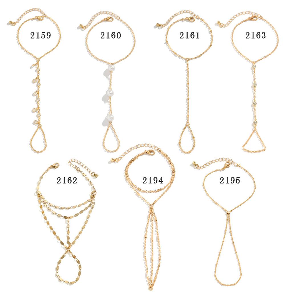 Chaîne Métallique Perle Imitation Plage, Chaîne Dorsale, Bracelet de Doigt Strass Tendance et Simple pour Femmes