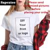 Customized Printed Casual T Shirt Harajuku Women DIY Your Like Photo or Logo White Tshirt Fashion Custom Female Clothing Tshirt