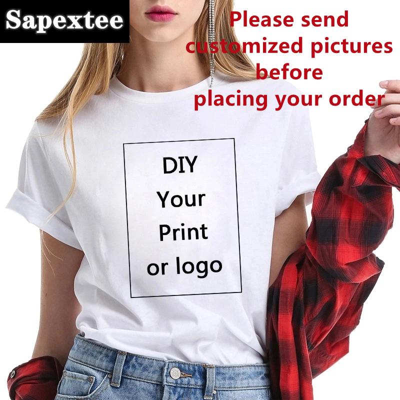 Customized Printed Casual T Shirt Harajuku Women DIY Your Like Photo or Logo White Tshirt Fashion Custom Female Clothing Tshirt