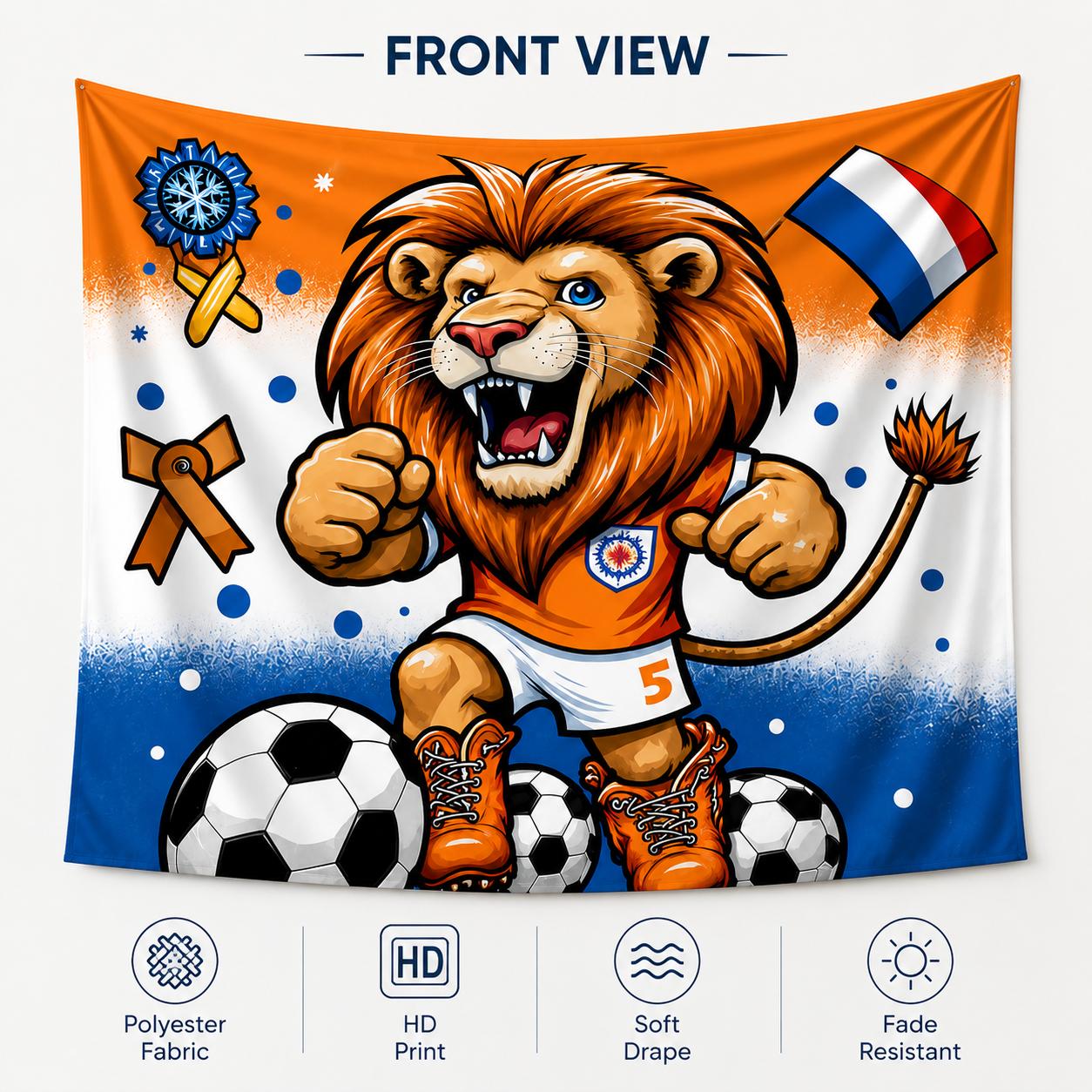 World Soccer Tournament Tapestry Flat Print Netherlands Dutch Flag Orange Lion Mascot Wall Hanging Watch Party Decor 40X60CM