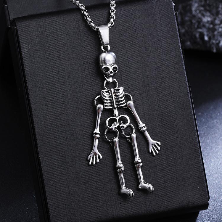 Trendy Gothic Skull Necklace & Earrings Set for Men
