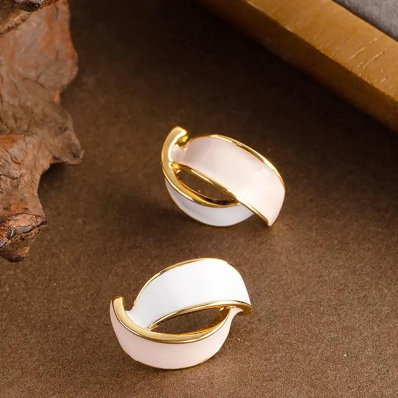 Elegant Coco-Style Geometric Drip Oil Stud Earrings for Women