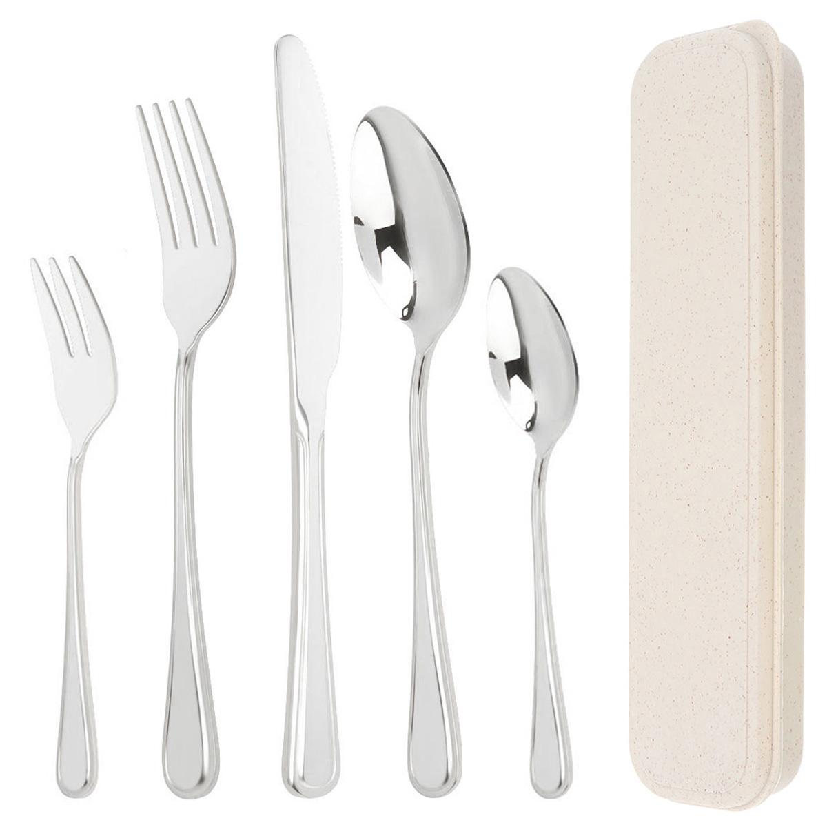 

5 шт./компл. портативный дорожный набор столовых приборов из нержавеющей стали для кемпинга, пикника/школьного обеда/ежедневного использования с коробкой для посуды