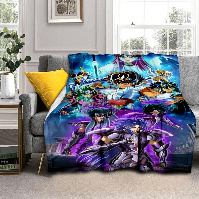 Cartoon Anime Saint-Seiya Glod Throws Blanket Kids Super Soft Blankt for Sofa Travel Couch Picnic Flannel Blanket Birthday Gift