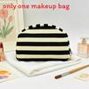 Canvas Striped Half Moon Makeup Bag With Zipper For Travel And Home Storage