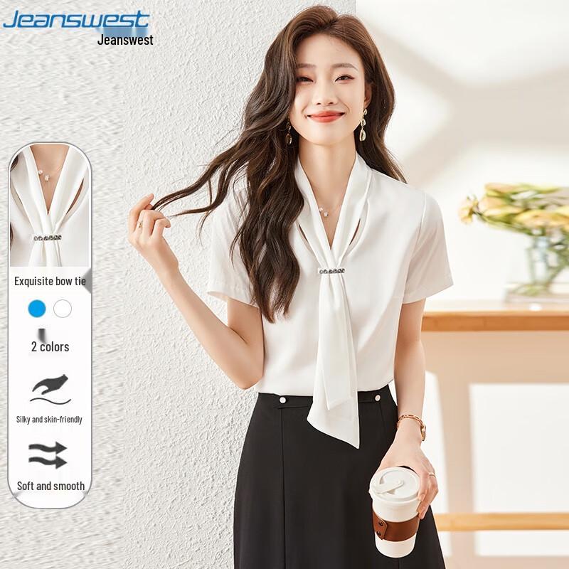 Jeanswest Women s Summer Chiffon V-Neck Blouse with Tie L