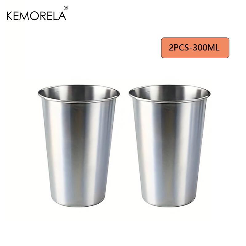 KEMORELA 2/4PCS Stainless Steel Cups 300/400ML Stainless Steel Tumblers Pint Camping Cups Drinking Glasses Stackable Metal Cup