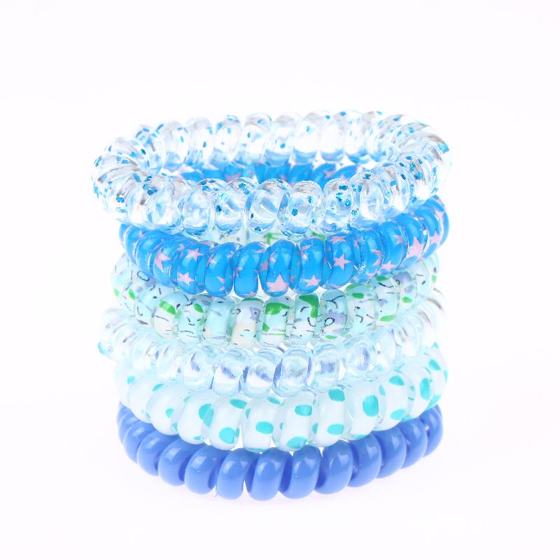 6Pcs Vibrant Playful Gradient Color Phone Line For Girls High Elasticity Headband Tied Bun Hair Loop Rubber Band Headband