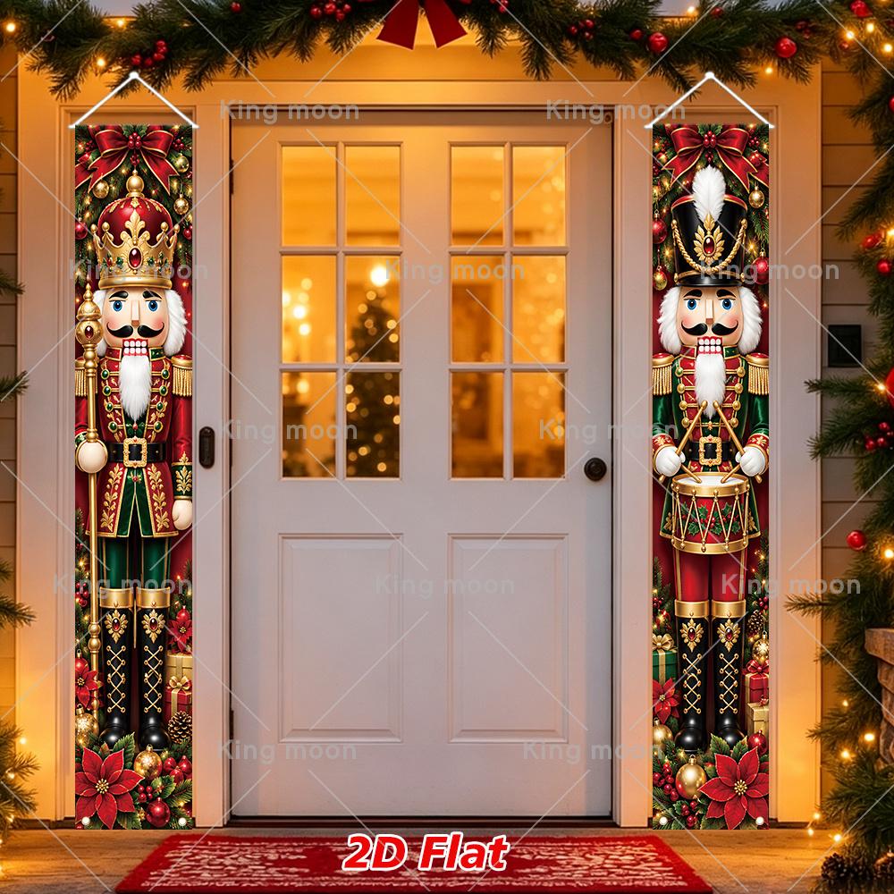 2D Flat, 2D Flat - 2D Flat, 2D Flat - 2D Flat Banner, 2pcs Christmas Porch Banner, Polyester Fabric, Size 180*30Cm/70.9*11.8In, Brilliant Lively Red B