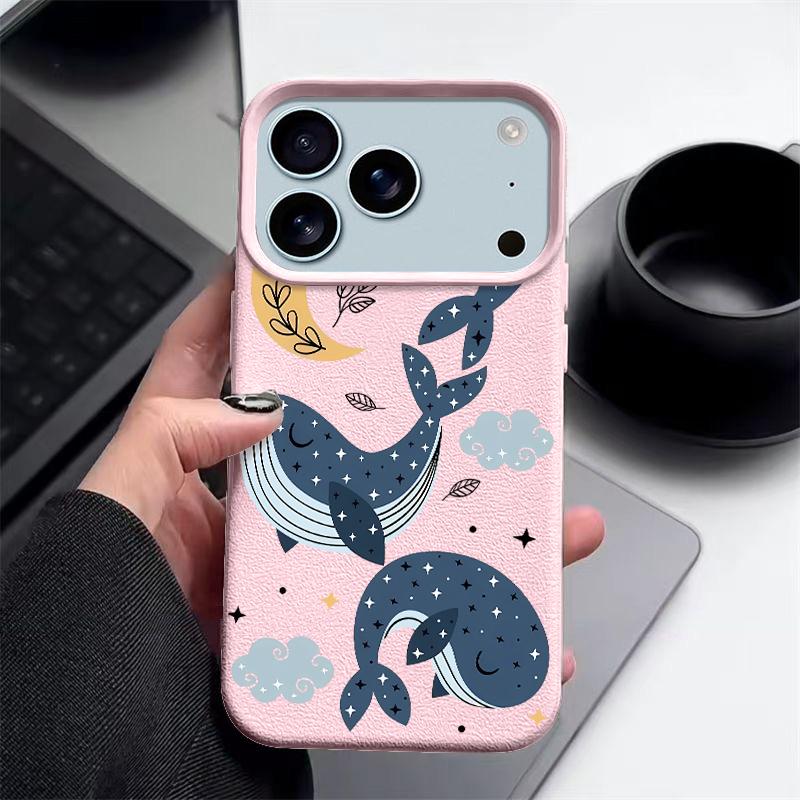 Měkký kryt s motivem velryby pro iPhone Air 17 16 Pro Max 15 14 13 12 Pro Max 11 16e nárazuvzdorný silikonový kožený texturovaný kryt