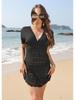 Vestido Cubreplayas Elástico Calado con Patrón de Ondas para Mujer - Cuello en V Profundo Estilo Falda Corta X5967