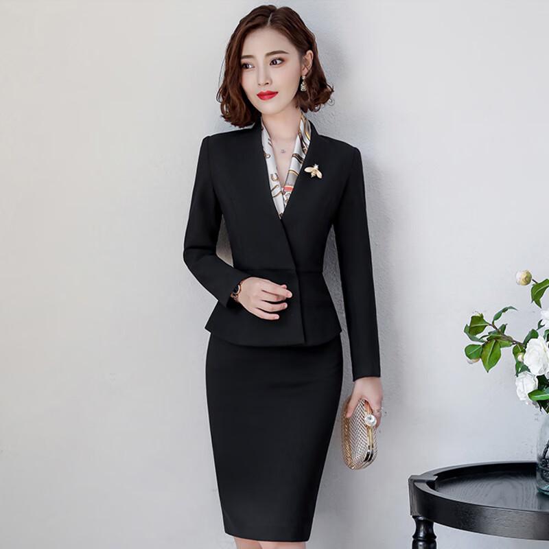 Women's Professional Business Skirt Suit with Scarf