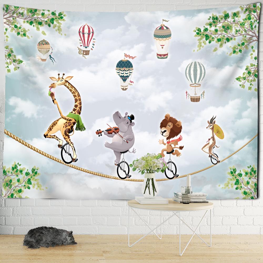 Kreslený Vlak Zvíře Gobelín Nástěnný Závěs Kawaii Roztomilý Boho Umění Minimalistický Hippie Dívka Dormitoř Dětský Pokoj Dekor Tkanina