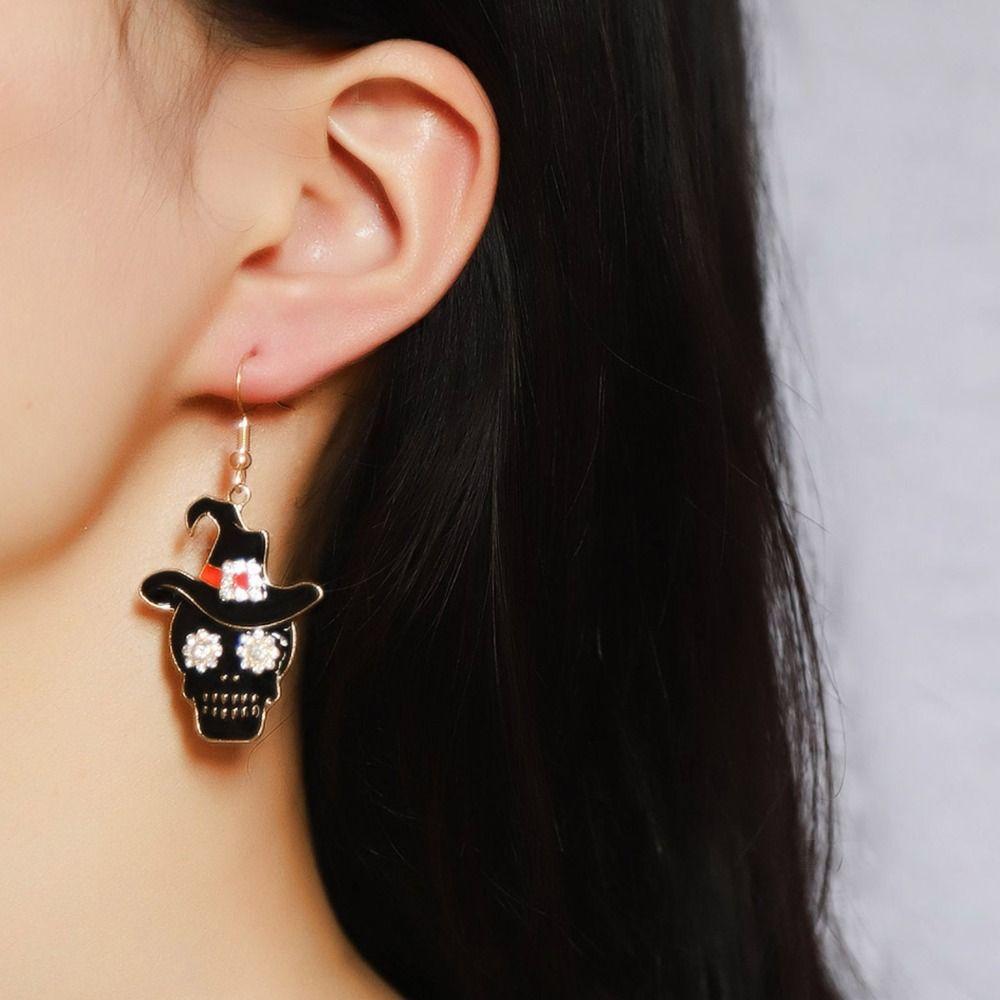Rhinestone Pumpkin Ear Studs Skull Spider Dangle Earrings Halloween Earrings All Saints' Day