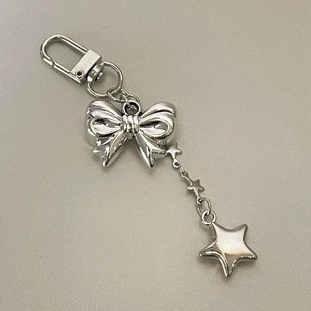 Fashionable Phone Charm with Bowknot and Star Pendant Unique Phone Lanyard Keyring Keychain Car Keys Holder Bag Ornament