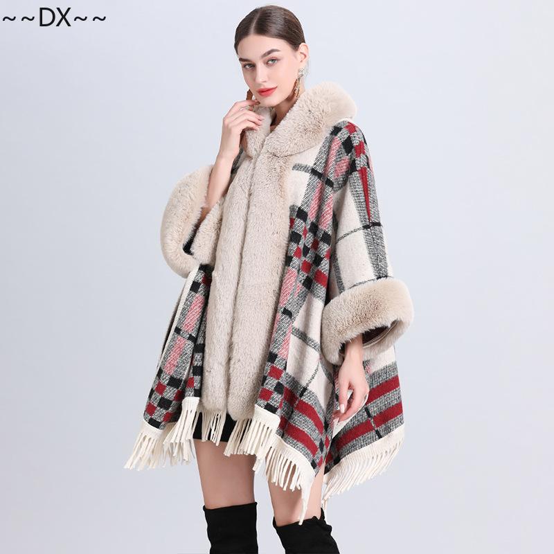 Новая накидка-шаль спицами из снежинок и флиса с толстым меховым воротником. One size — фото 29