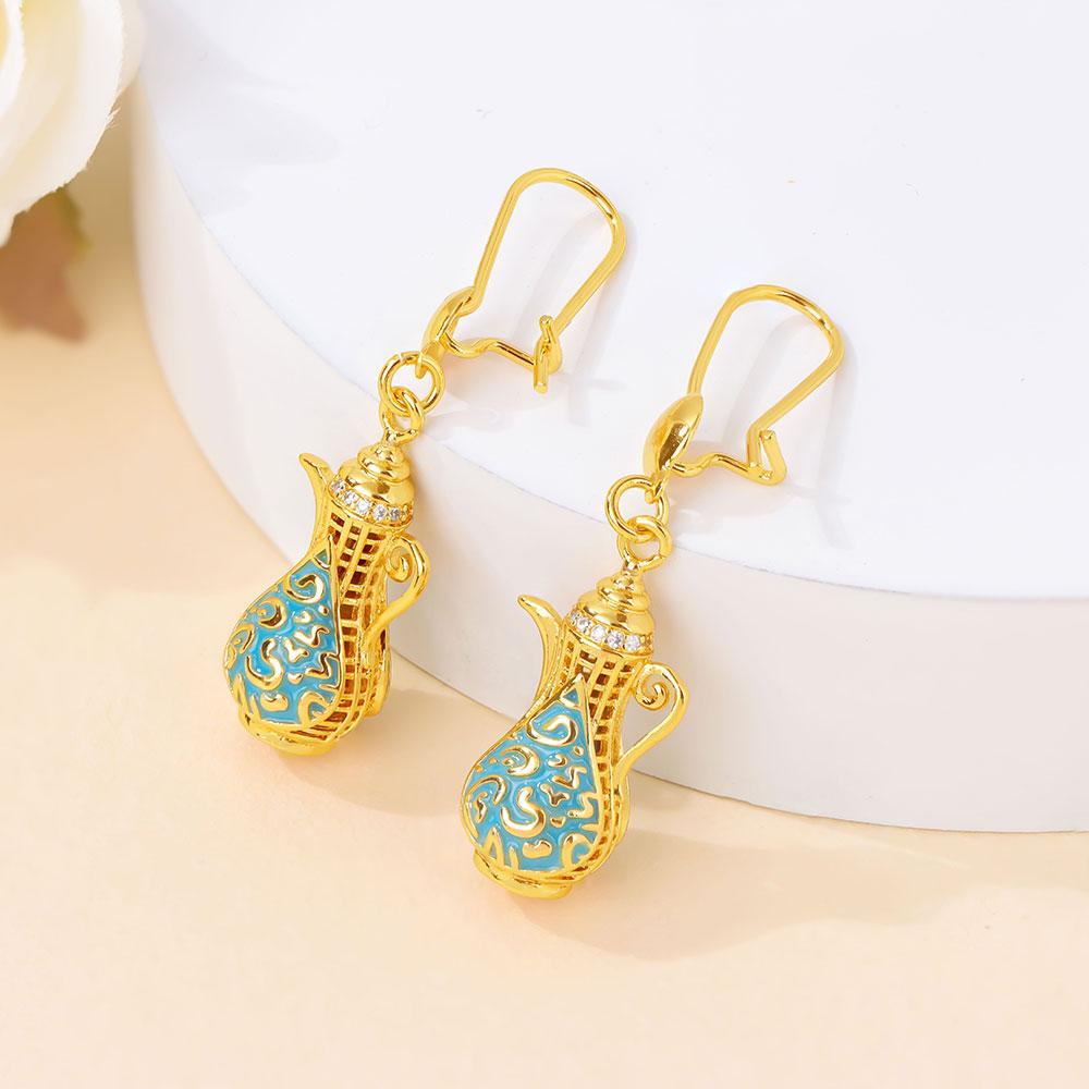 

Arabic Fashion Jewelry Set 21k Gold Plated Ethiopia Exquisite Teapot Necklace Earrings Dubai Women Eid Eventy Party Jewelrys