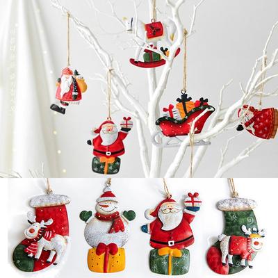 Christmas Hanging Pendants Santa Clause Snowman Stocking Horse Sleigh  Xmas Tree Ornament Painted Wrought Iron Craft Gift