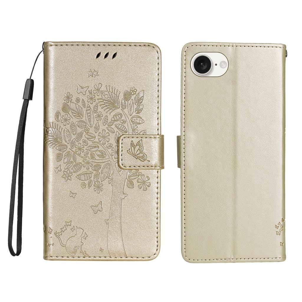 For iPhone 16e Phone Case with Stand Cat Tree Pattern Leather Wallet Mobile Cover