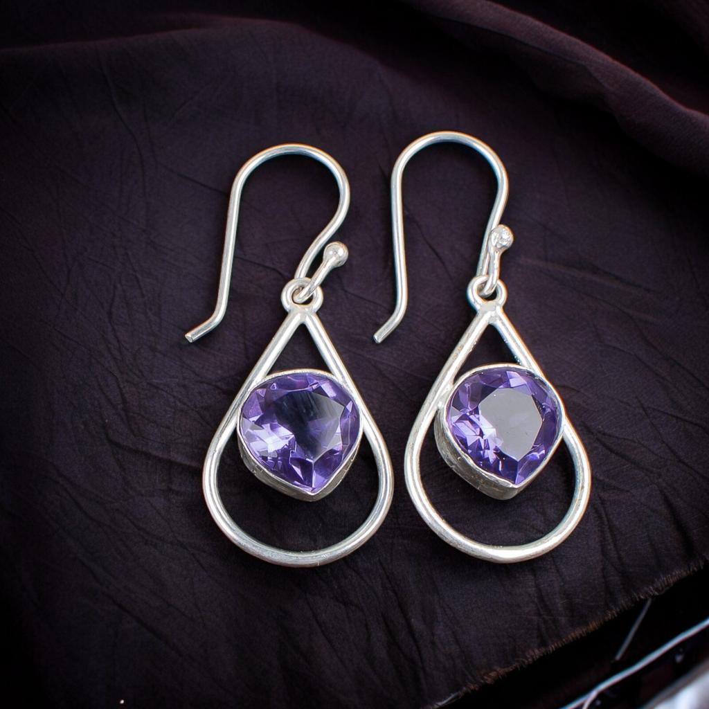 Natural Iolite Gemstone 925 Sterling Silver Handmade Jewelry Hook Earrings 1.50" EE-38-2