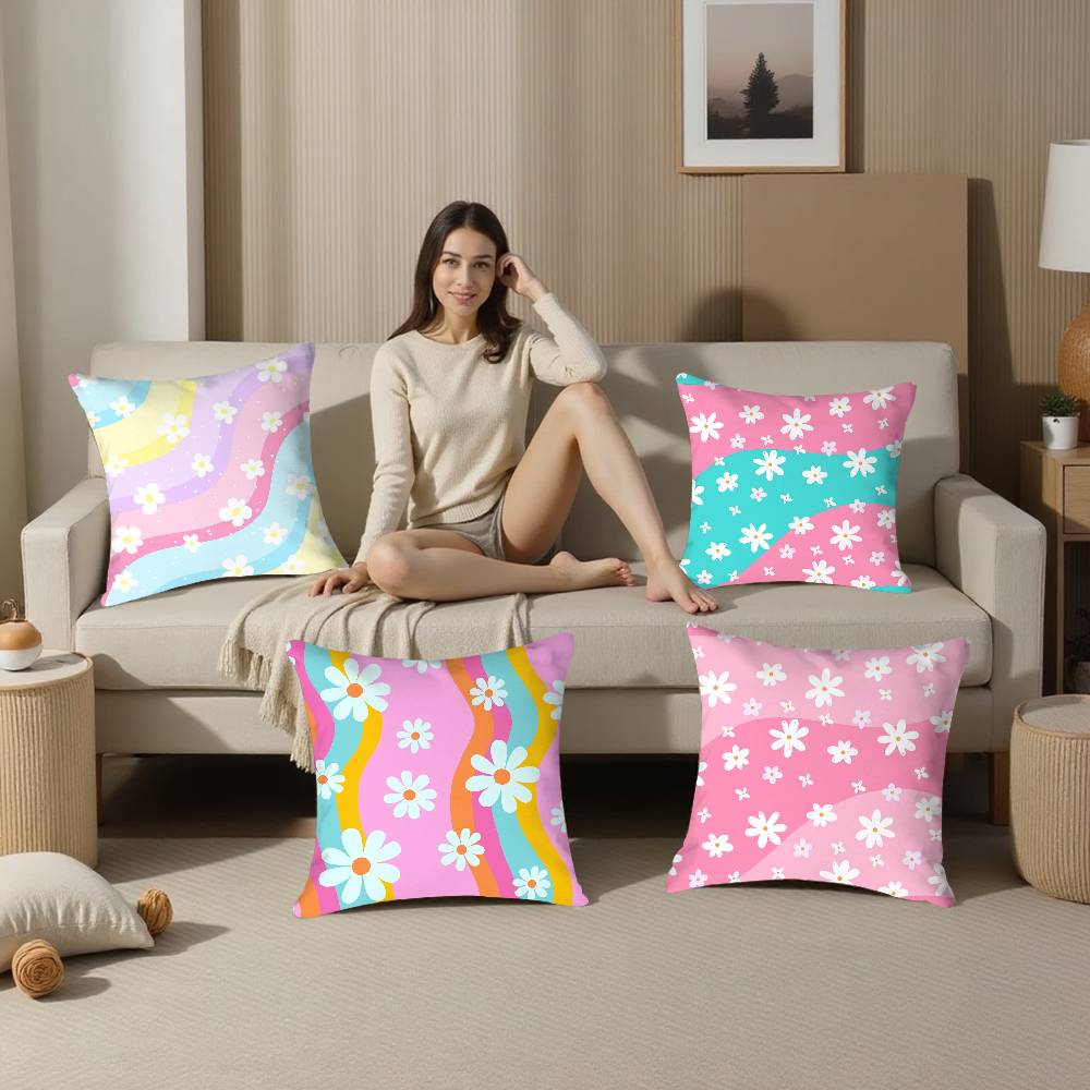 Colorful Daisies Pillow Case Plush Fabric Soft Double Sided Print Sofa Cushion Cover Throw Pillow Covers