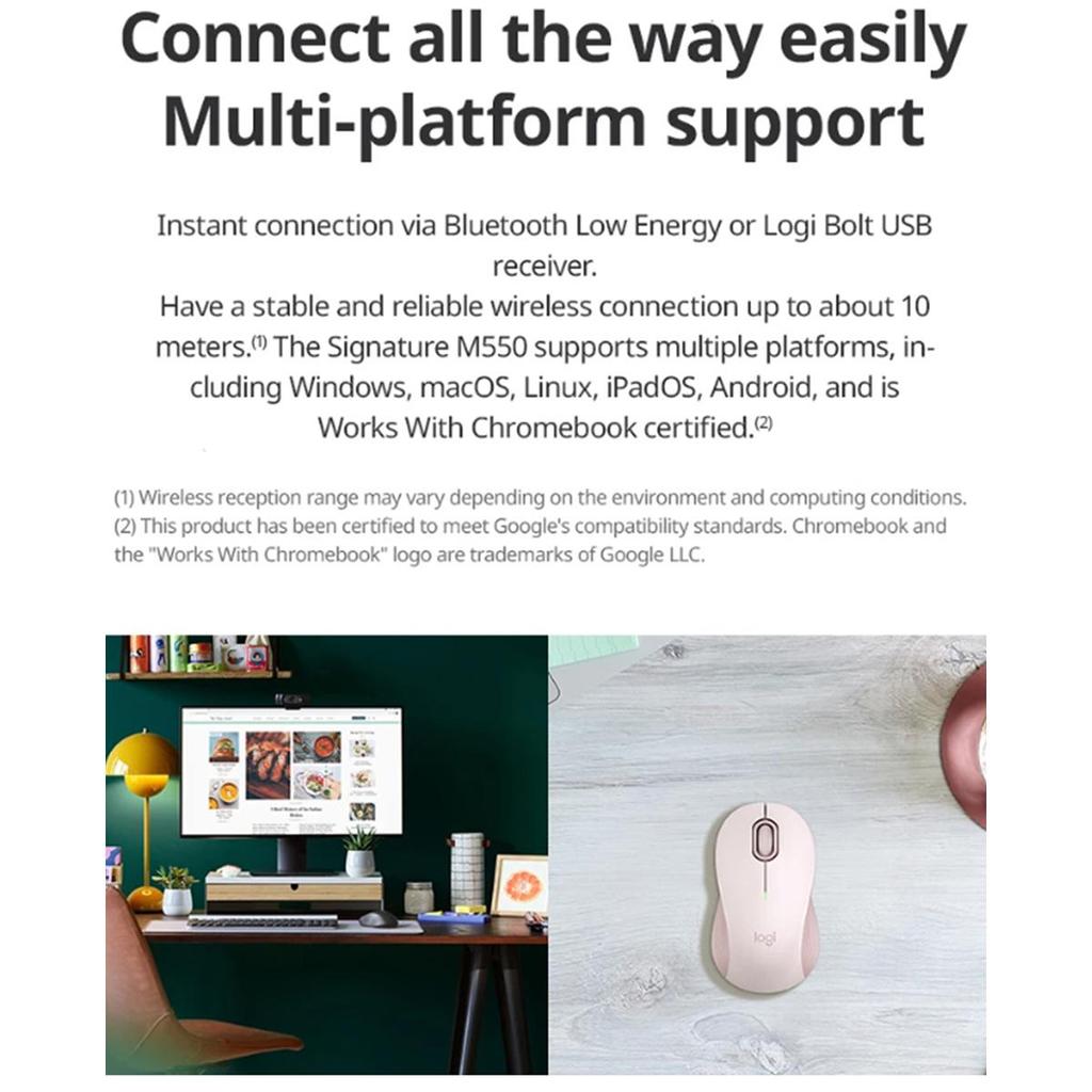 Logitech M550 Wireless Bluetooth Mouse for Business, Home, Office, Light Sound Laptop, Desktop Computer, Mouse