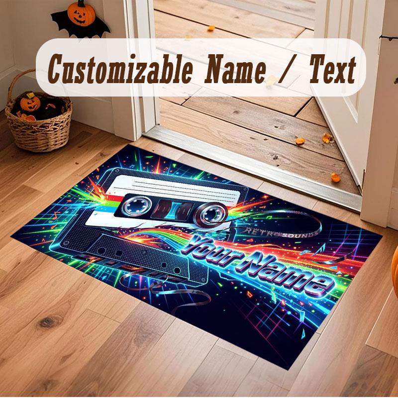 Neon Colorful Theme Crystal Velvet Floor Rug Personalized Custom Name Text Warm Carpet Home Decoration