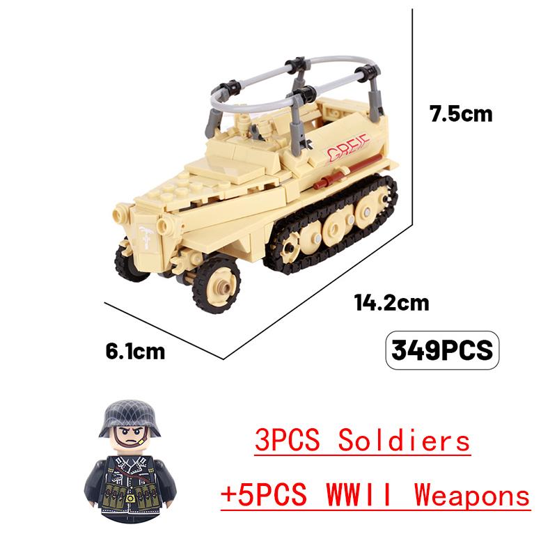 Non-Toxic Wwii Military North African Campaign Wheeled Armored Vehicle Tank Cannon Soldier Figures Building Blocks Weapon Truck Army Toy
