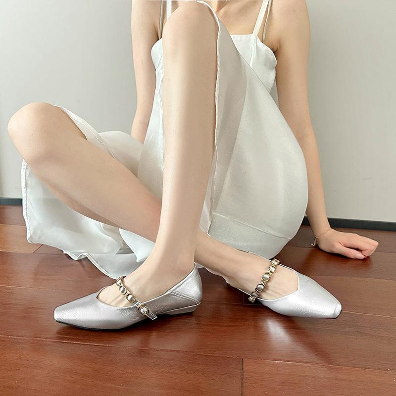One word with thick heel Mary Jane shoes women's head temperament light mouth low heel soft sole single shoes women