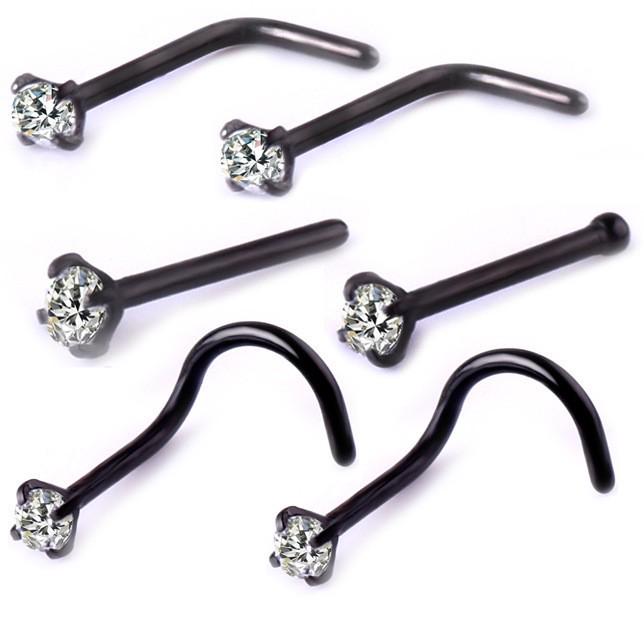 316L Stainless Steel Zircon Nose Studs Set, 6-Piece, High-Quality Multifunctional Jewelry