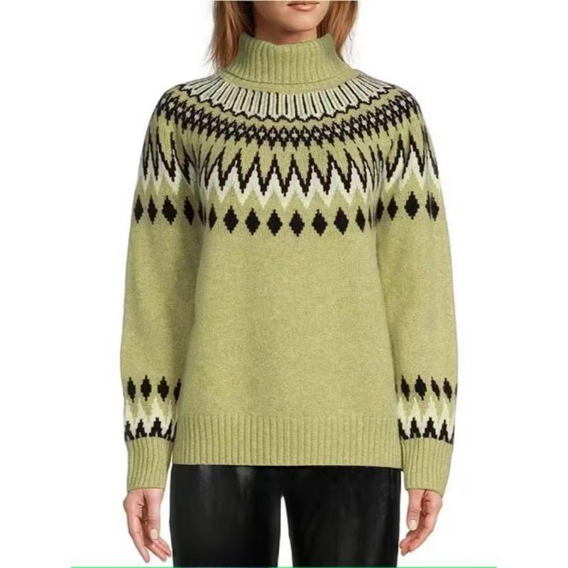 Damenmode Casual Geometric Print Herbst Winter Langarm Halb Rollkragen Lose Pullover