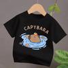 4 To14Y Girls Casual Capybara Print Short Sleeve T-Shirt 2026 New Cute Spring Summer Y2k Children's Crew Neck Tee Tops