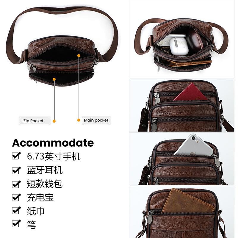 Cowhide Leather Men's Shoulder Bags Husband Small Crossbody Messenger Bag Leather Man Zipper Designer Party Bags Gift