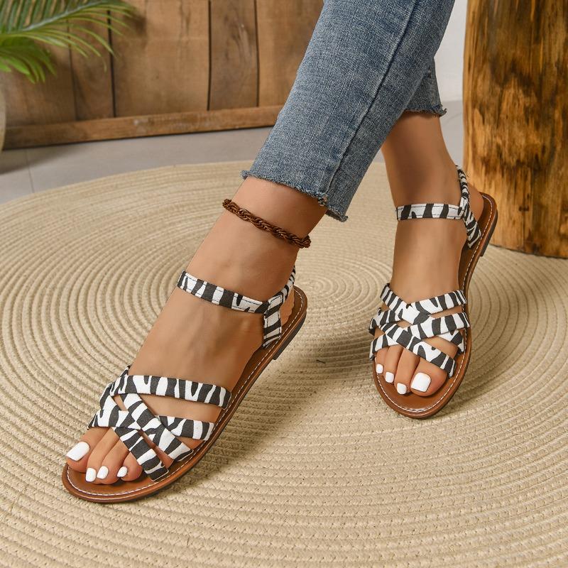 

Fashion 2025 New Ladies Shoes Elastic Band Women s Sandals Fashion Leopard Print Summer Casual Comfortable Plus Size Flat Sandalszapatos 43