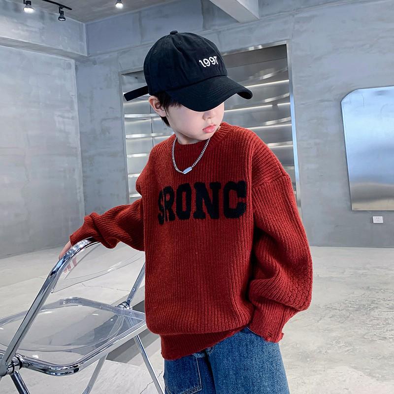 Boys Round Neck Knit Sweater Winter Loose Fit Kids Warm Pullover