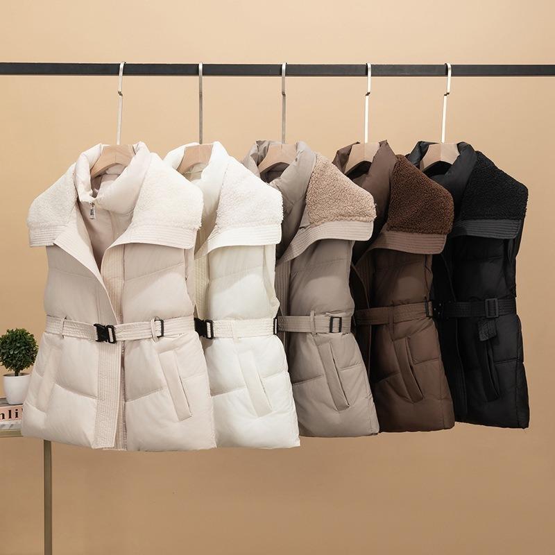 European big collar down cotton vest women's short splicing lamb wool vest waist jacket new
