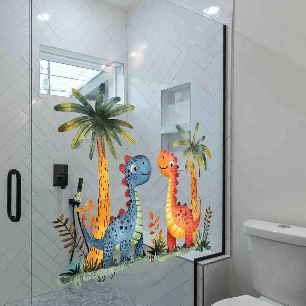 Cartoon Dinosaur Window Sticker Self Adhesive Kids Room Jurassic Glass Decor