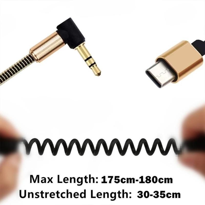 Spring Coiled Type C To 3.5mm Headphone Cable 90 Degree Male Sound Cord Angled Sound Extension Cord for USB C Smartphone