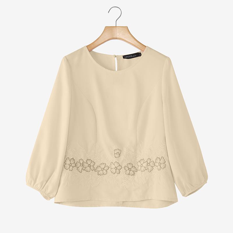 

ZANZEA Women Casual Round Neck 3/4 Sleeve Floral Embroidery Loose Blouse 4XL хакі