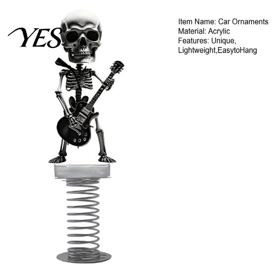 Car Interior Accessories Skull Spring Ornament, Rocking Figurine, Acrylic Swaying Expressive Skeleton Dashboard Decor for Vehicle, Wear-resistant