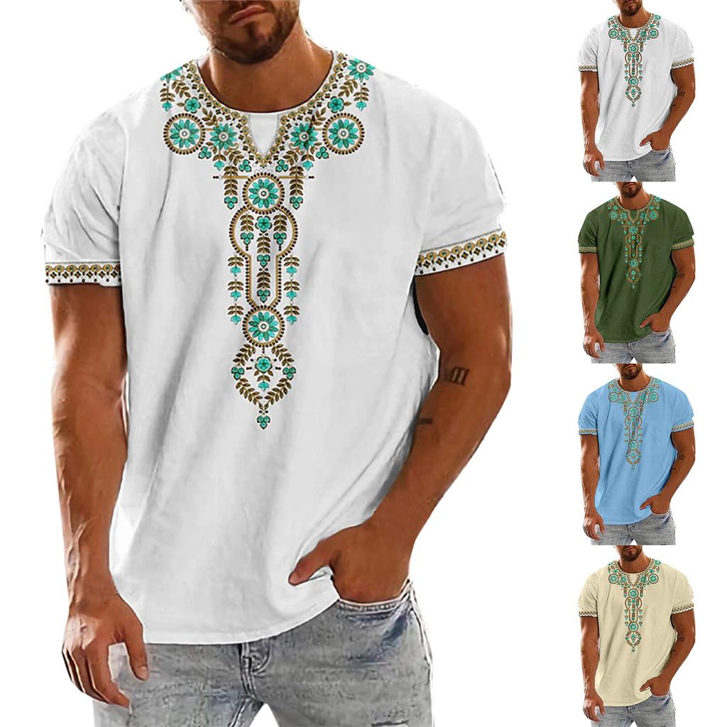 Pánské tričko s krátkým rukávem a potištěným letním topem s kulatým výstřihem pro volný čas