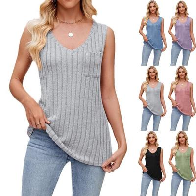Women's Fashion Casual Solid Color Print Sleeveless V Neck Blouses & Shirts