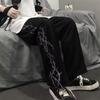 Men Pants Thorn Print Wide Leg Straight High Street Style Loose Retro Elastic Waist Full Length Youthful Teenager Travel Outdoor