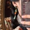 Imitation jade flower fringed earrings fashion light luxury antique stud earrings personality niche high sense earrings women