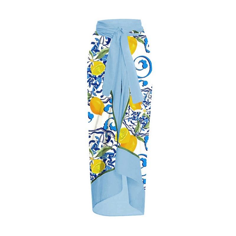 One-piece Swimsuit Lace-Up Lemon Print One-piece Swimsuit Wrap Skirt Set Ladies Summer One size fits all