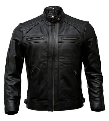 Erkek Kafe Racer Biker Deri Ceket Siyah Motosiklet Hakiki Deri El Yapımı