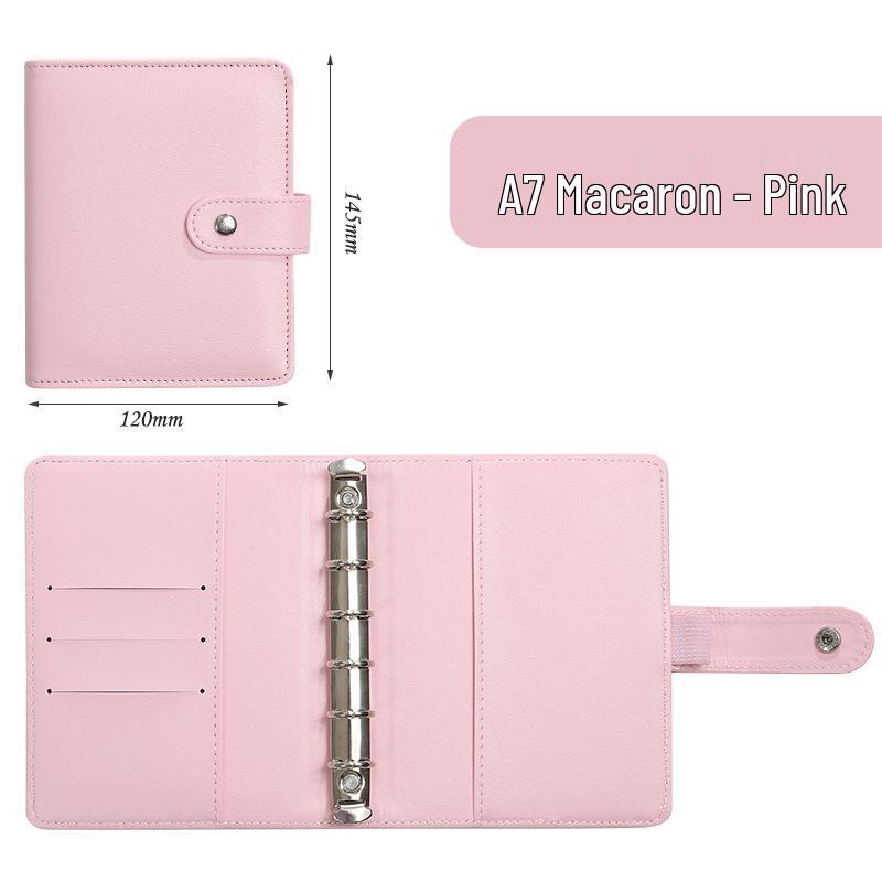 A6 Macaroon Leather Notebook Binder with 12 Refillable Zipper Pockets for Bills and Coins