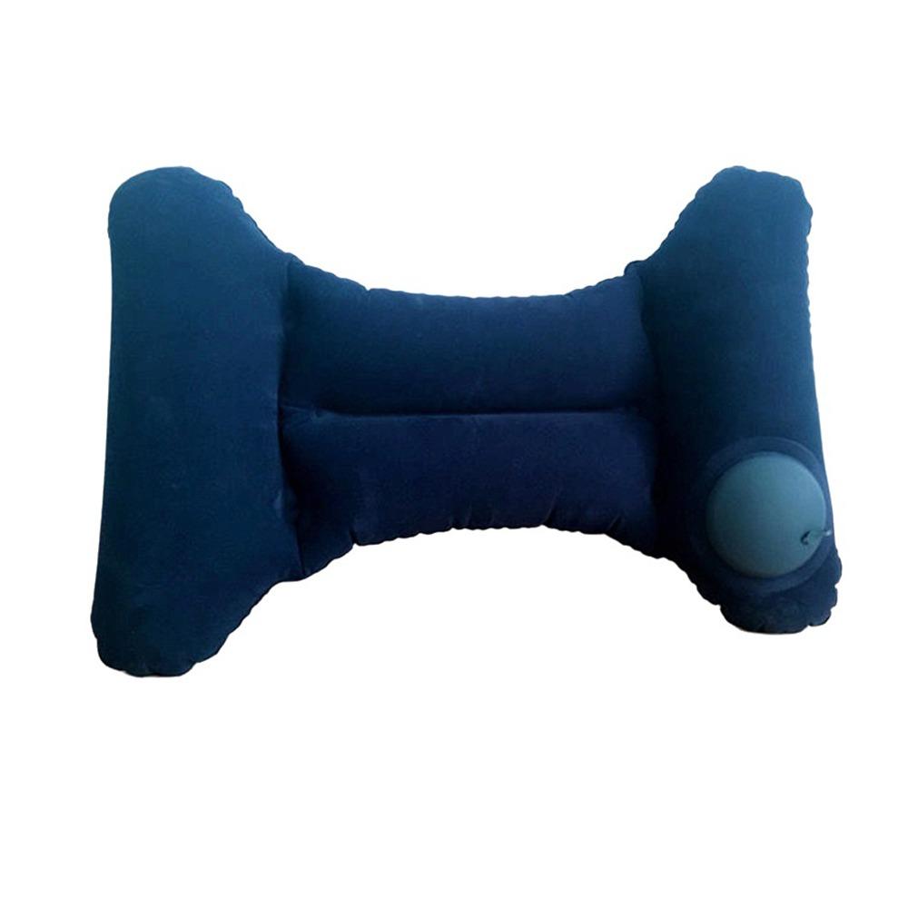 Portable Inflatable Waist Pillow Press Type Waist Support Pad Lumbar Cushion Long Flight Dark Blue Velvet